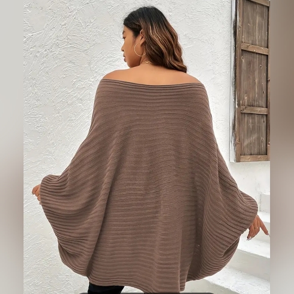 Plus Size Rib Knit Off Shoulder Batwing Sleeve Loose Fit Sweater, Women'… - Picture 5 of 17